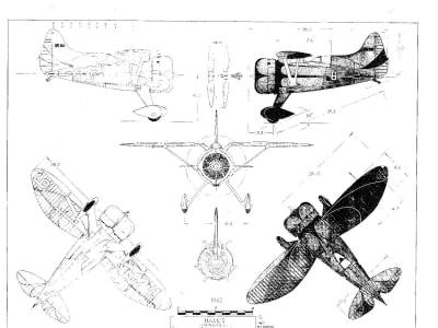 Hall Bulldog 3-view drawing by Hirsch, 1967